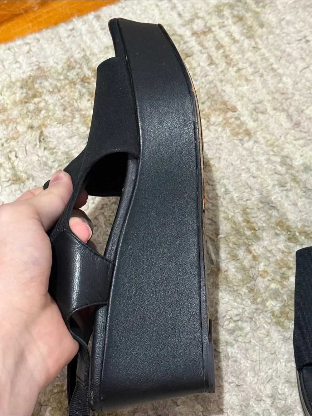 Eileen Fisher Black Stretch Slingback Wedge Sandals